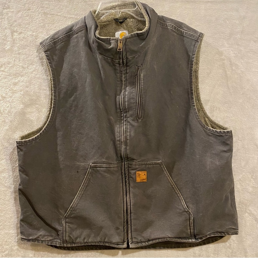 Carhartt Vest Men’s 2XL Gray Full Zip Mock Neck V33GVL Sherpa Lined Canvas